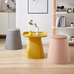 Contemporary Scandinavian Round Cylinder Stackable Faux Leather Stool — Low-Profile, Space-Saving Living Room Stool