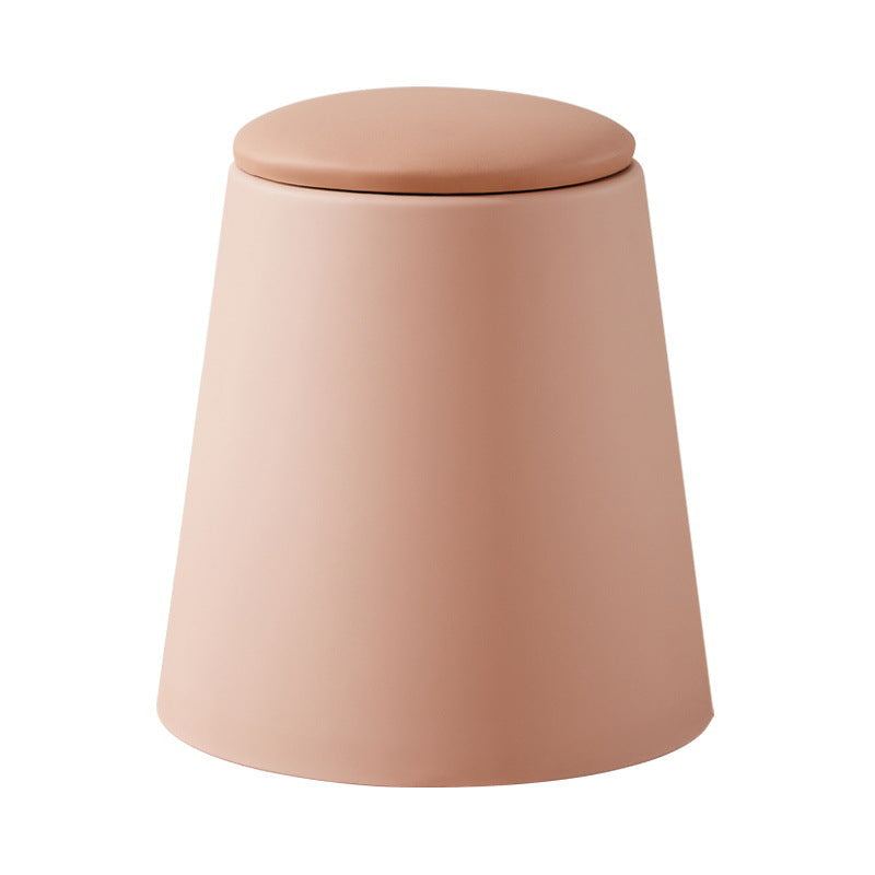 Contemporary Scandinavian Round Cylinder Stackable Faux Leather Stool — Low-Profile, Space-Saving Living Room Stool
