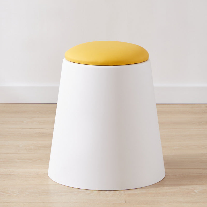 Contemporary Scandinavian Round Cylinder Stackable Faux Leather Stool — Low-Profile, Space-Saving Living Room Stool