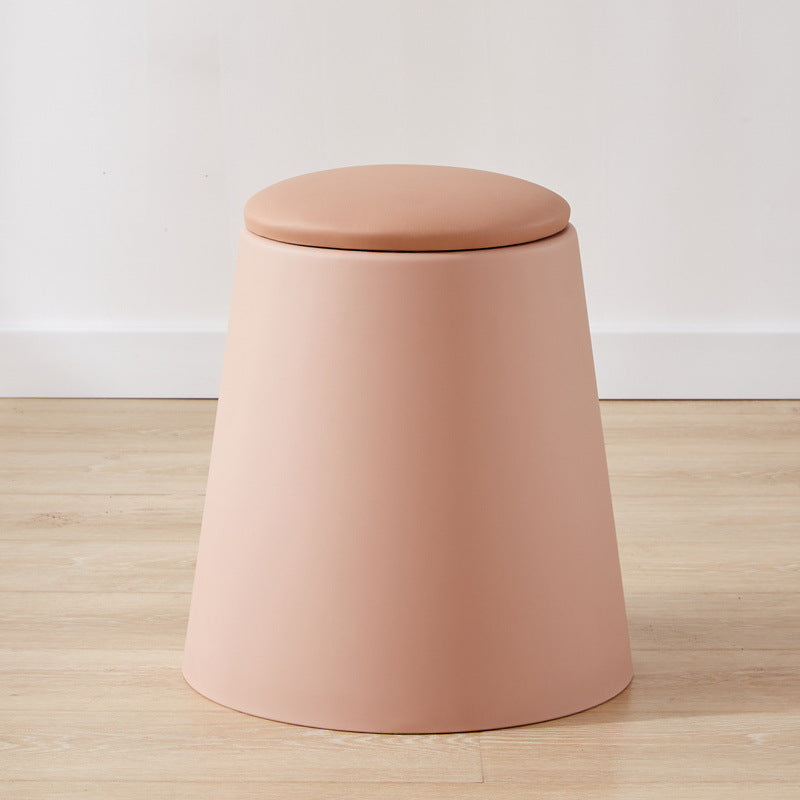 Contemporary Scandinavian Round Cylinder Stackable Faux Leather Stool — Low-Profile, Space-Saving Living Room Stool