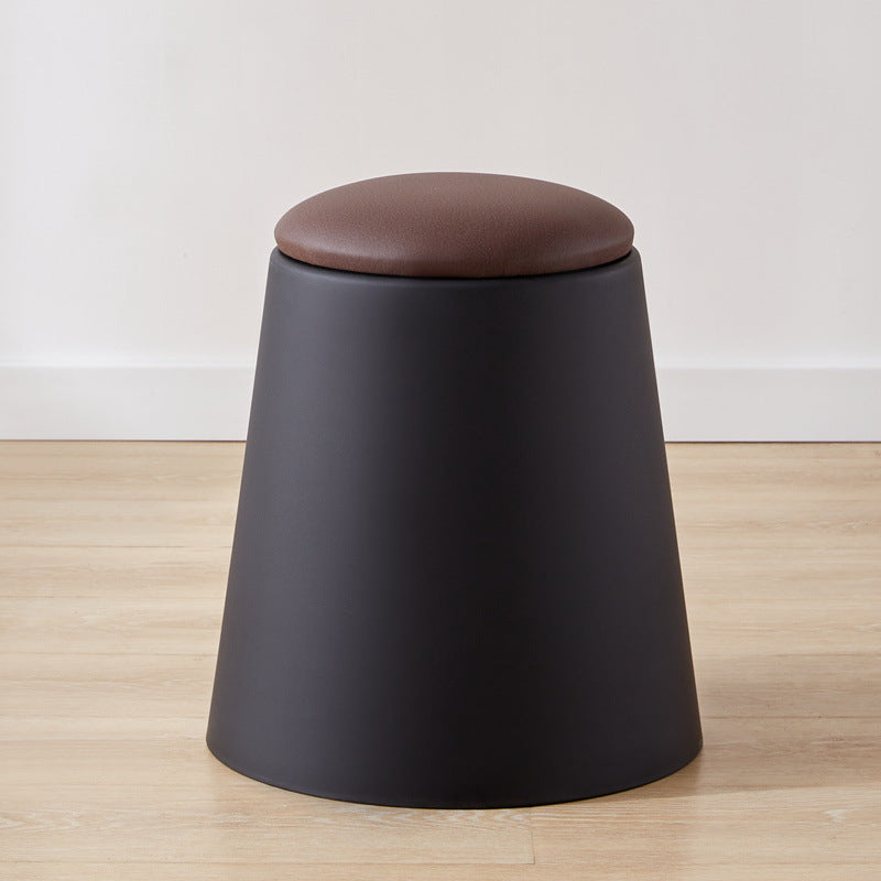Contemporary Scandinavian Round Cylinder Stackable Faux Leather Stool — Low-Profile, Space-Saving Living Room Stool