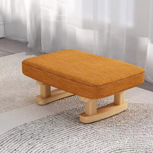 Taburete bajo rectangular escandinavo contemporáneo de madera contrachapada, algodón, lino y esponja para recibidor