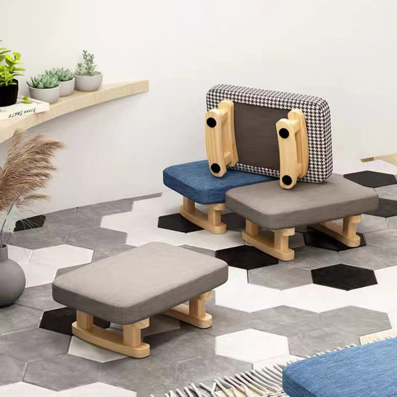 Taburete bajo rectangular escandinavo contemporáneo de madera contrachapada, algodón, lino y esponja para recibidor