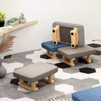 Taburete bajo rectangular escandinavo contemporáneo de madera contrachapada, algodón, lino y esponja para recibidor