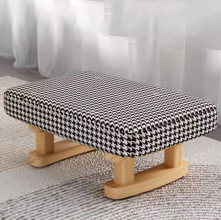 Taburete bajo rectangular escandinavo contemporáneo de madera contrachapada, algodón, lino y esponja para recibidor