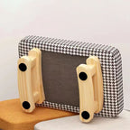Taburete bajo rectangular escandinavo contemporáneo de madera contrachapada, algodón, lino y esponja para recibidor