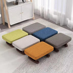 Taburete bajo rectangular escandinavo contemporáneo de madera contrachapada, algodón, lino y esponja para recibidor