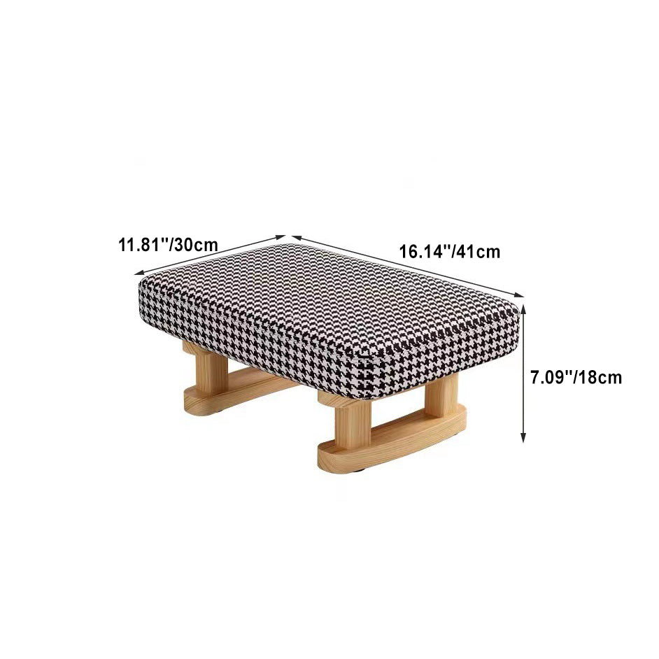 Taburete bajo rectangular escandinavo contemporáneo de madera contrachapada, algodón, lino y esponja para recibidor