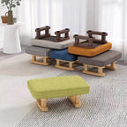 Taburete bajo rectangular escandinavo contemporáneo de madera contrachapada, algodón, lino y esponja para recibidor