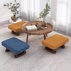 Taburete bajo rectangular escandinavo contemporáneo de madera contrachapada, algodón, lino y esponja para recibidor