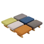 Taburete bajo rectangular escandinavo contemporáneo de madera contrachapada, algodón, lino y esponja para recibidor