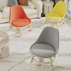 Modern Simplicity Faux Leather Round Stool with Backrest — Movable Low Stool in Wood and Metal with Checkered Sponge Cushion for Living Room