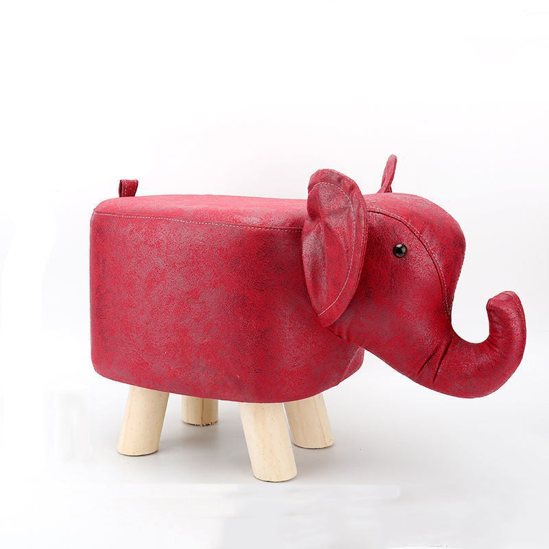 Taburete infantil contemporáneo con diseño de elefante - Tapicería de tela, base de madera, acolchado de esponja suave, adorable taburete con forma de animal para la entrada