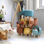 Taburete infantil contemporáneo con diseño de elefante - Tapicería de tela, base de madera, acolchado de esponja suave, adorable taburete con forma de animal para la entrada