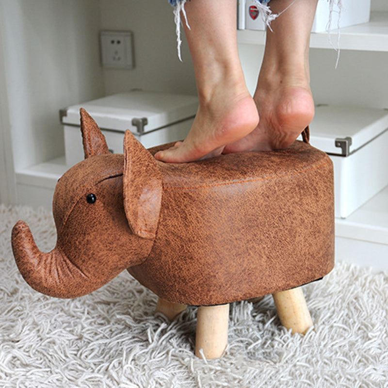 Taburete infantil contemporáneo con diseño de elefante - Tapicería de tela, base de madera, acolchado de esponja suave, adorable taburete con forma de animal para la entrada