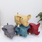 Taburete infantil contemporáneo con diseño de elefante - Tapicería de tela, base de madera, acolchado de esponja suave, adorable taburete con forma de animal para la entrada