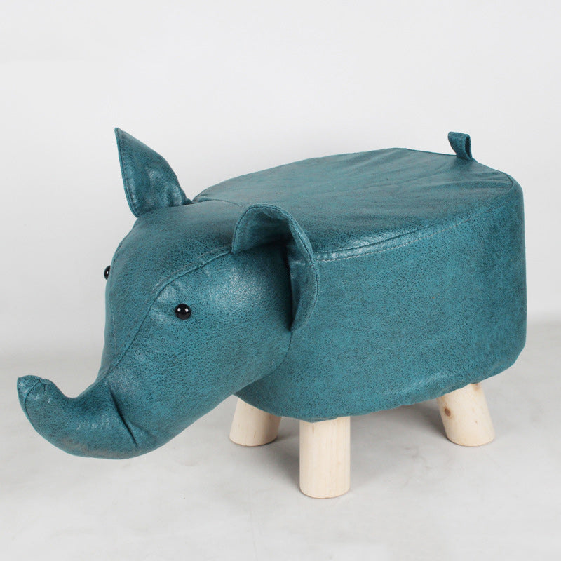Contemporary Kids Elephant Footstool — Fabric Upholstery, Wooden Base, Soft Sponge Padding, Adorable Animal Stool for Entryway
