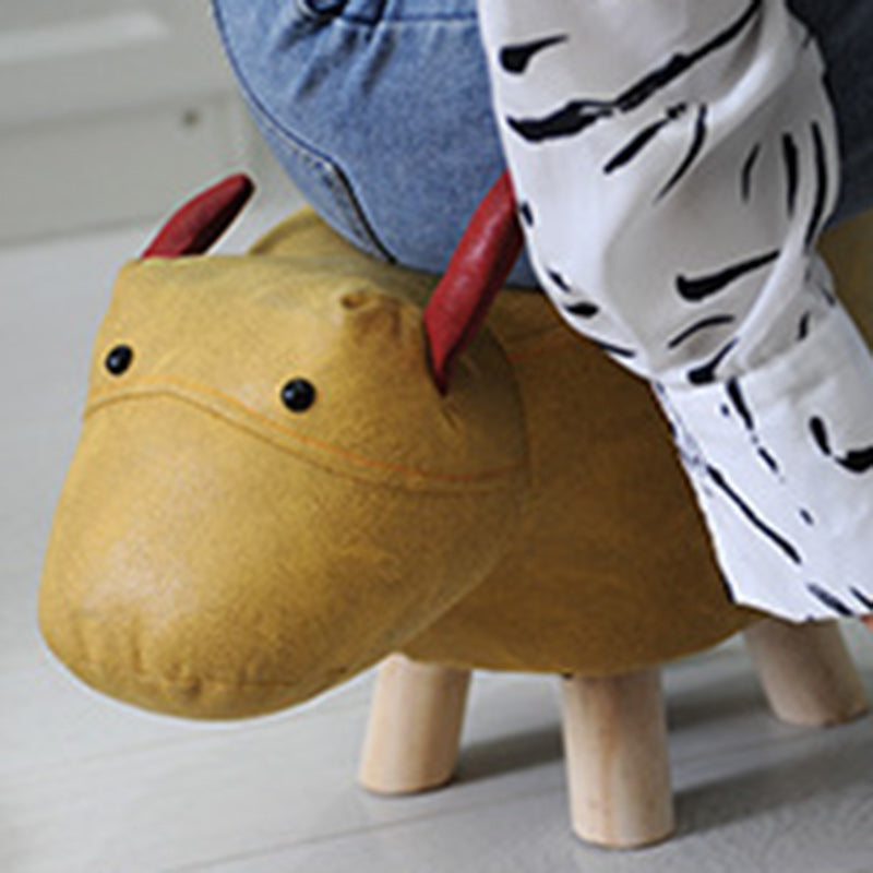 Taburete infantil contemporáneo con diseño de elefante - Tapicería de tela, base de madera, acolchado de esponja suave, adorable taburete con forma de animal para la entrada