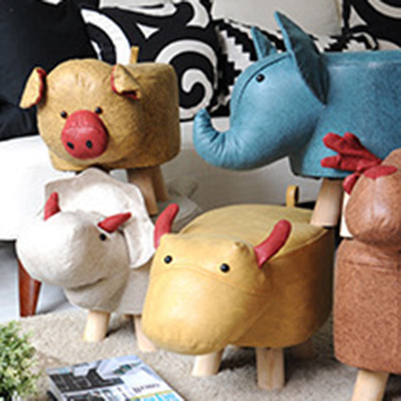 Taburete infantil contemporáneo con diseño de elefante - Tapicería de tela, base de madera, acolchado de esponja suave, adorable taburete con forma de animal para la entrada