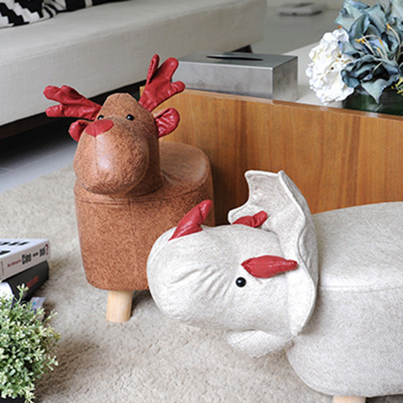 Taburete infantil contemporáneo con diseño de elefante - Tapicería de tela, base de madera, acolchado de esponja suave, adorable taburete con forma de animal para la entrada