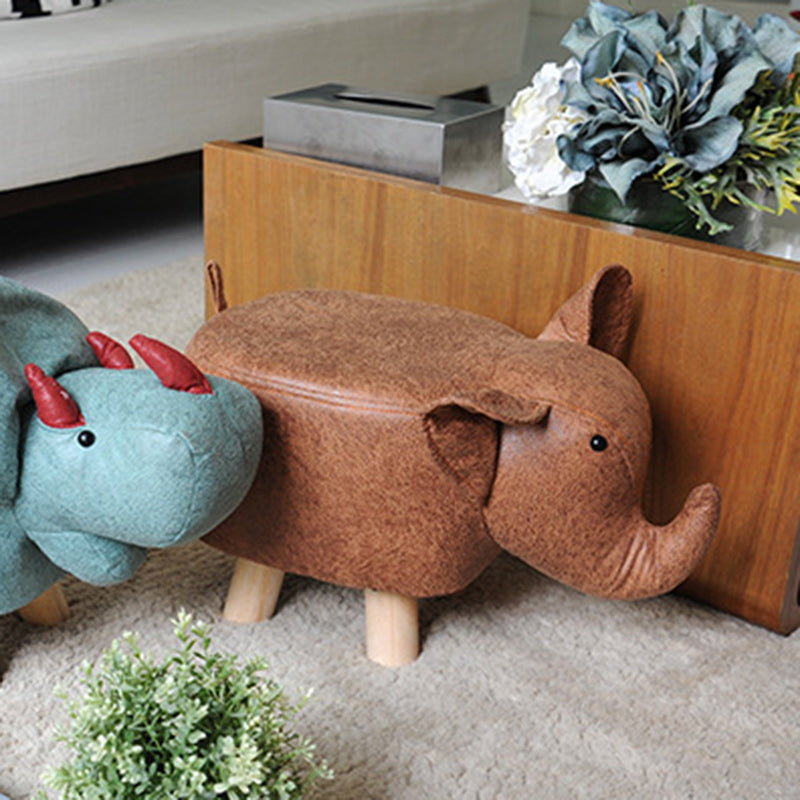 Taburete infantil contemporáneo con diseño de elefante - Tapicería de tela, base de madera, acolchado de esponja suave, adorable taburete con forma de animal para la entrada
