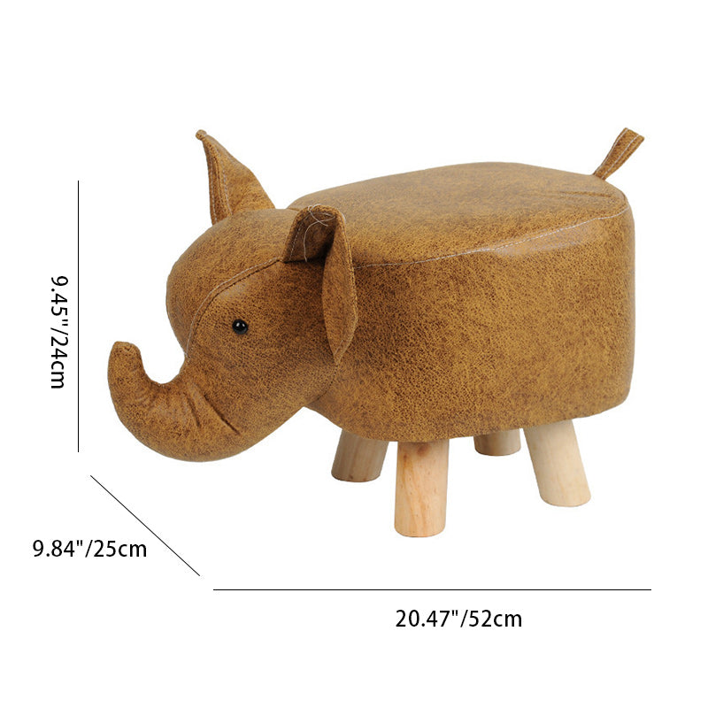 Taburete infantil contemporáneo con diseño de elefante - Tapicería de tela, base de madera, acolchado de esponja suave, adorable taburete con forma de animal para la entrada