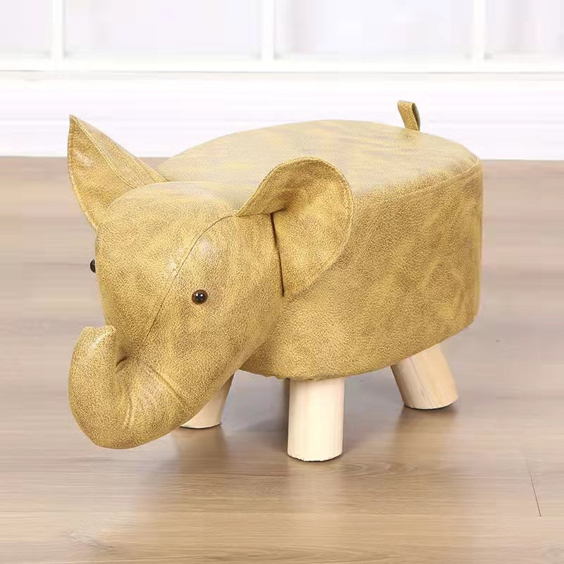 Contemporary Kids Elephant Footstool — Fabric Upholstery, Wooden Base, Soft Sponge Padding, Adorable Animal Stool for Entryway