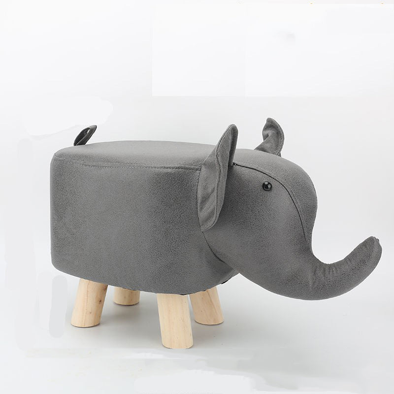 Contemporary Kids Elephant Footstool — Fabric Upholstery, Wooden Base, Soft Sponge Padding, Adorable Animal Stool for Entryway