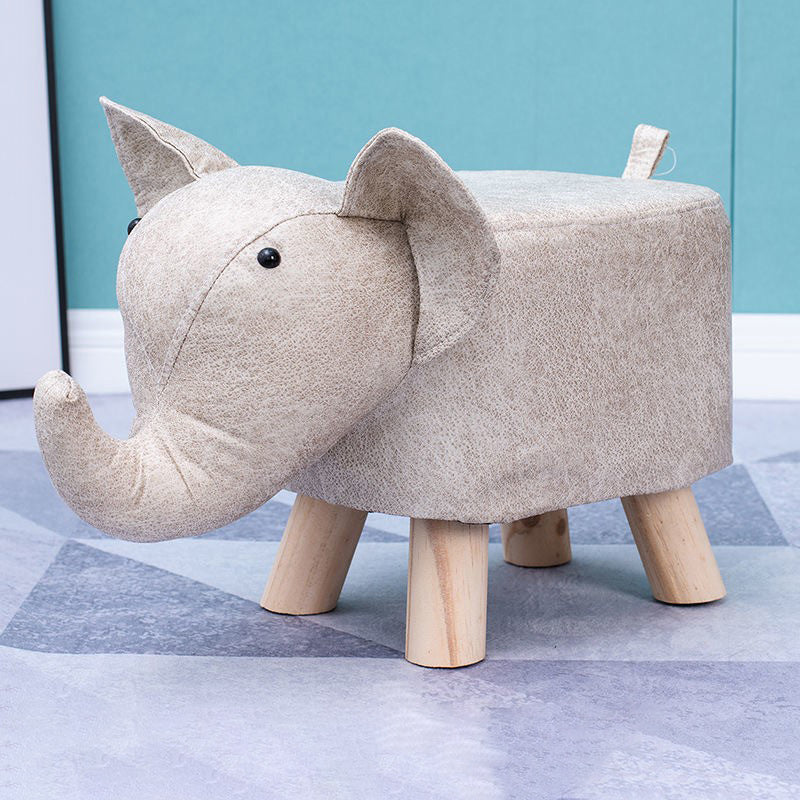 Contemporary Kids Elephant Footstool — Fabric Upholstery, Wooden Base, Soft Sponge Padding, Adorable Animal Stool for Entryway