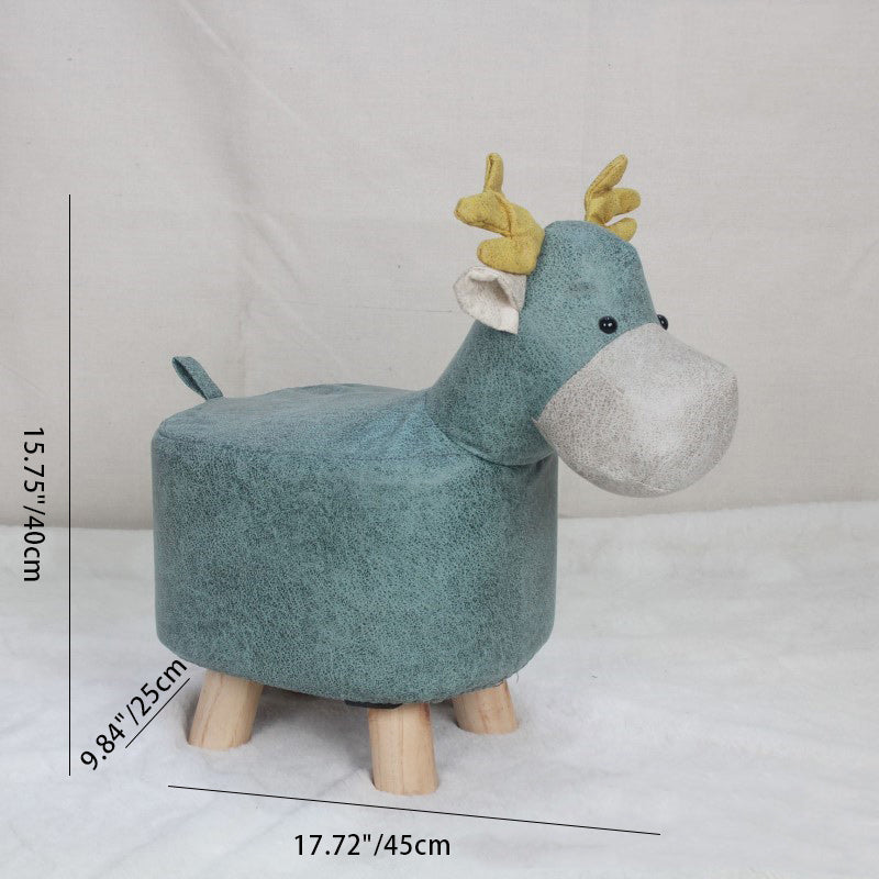 Contemporary Kids Elephant Footstool — Fabric Upholstery, Wooden Base, Soft Sponge Padding, Adorable Animal Stool for Entryway