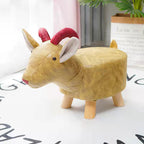 Taburete infantil contemporáneo con diseño de elefante - Tapicería de tela, base de madera, acolchado de esponja suave, adorable taburete con forma de animal para la entrada