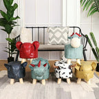 Taburete infantil contemporáneo con diseño de elefante - Tapicería de tela, base de madera, acolchado de esponja suave, adorable taburete con forma de animal para la entrada