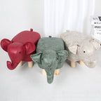 Taburete infantil contemporáneo con diseño de elefante - Tapicería de tela, base de madera, acolchado de esponja suave, adorable taburete con forma de animal para la entrada