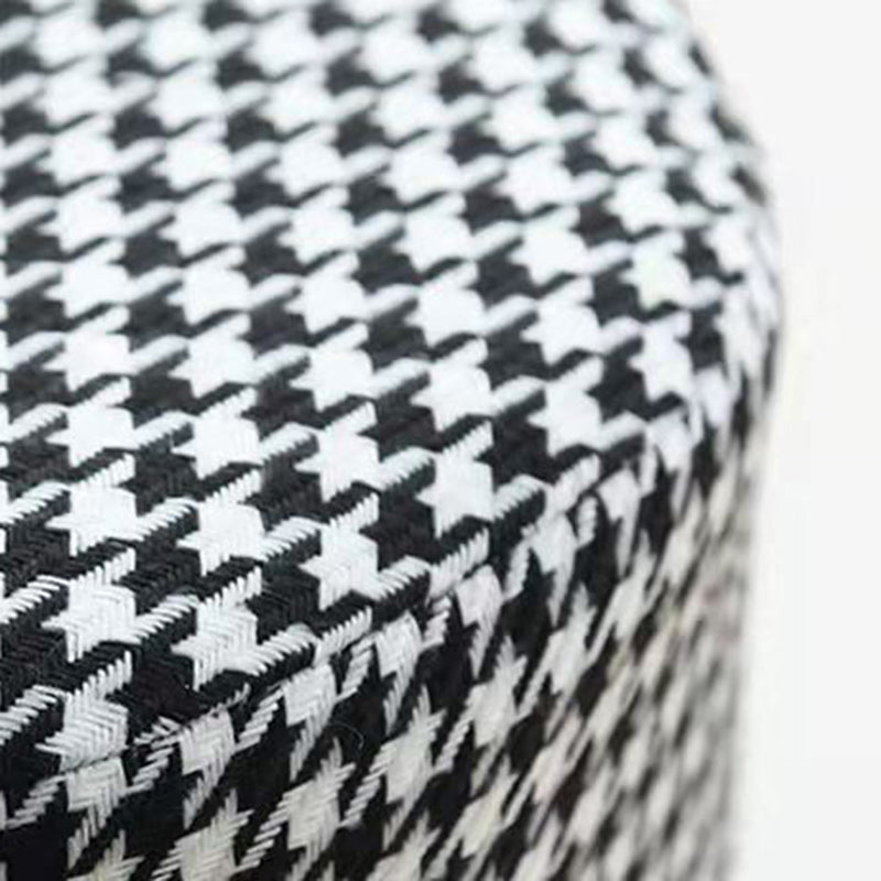 Contemporary Nordic Velvet Fabric Round Cylinder Footstool with Wooden Base - Portable Entryway Seat