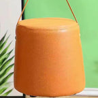 Contemporary Nordic Velvet Fabric Round Cylinder Footstool with Wooden Base - Portable Entryway Seat