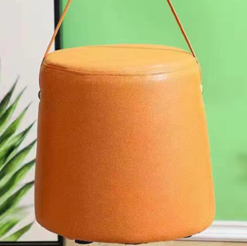 Contemporary Nordic Velvet Fabric Round Cylinder Footstool with Wooden Base - Portable Entryway Seat
