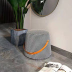 Contemporary Nordic Velvet Fabric Round Cylinder Footstool with Wooden Base - Portable Entryway Seat
