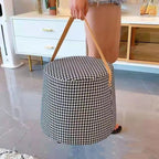Contemporary Nordic Velvet Fabric Round Cylinder Footstool with Wooden Base - Portable Entryway Seat