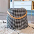 Contemporary Nordic Velvet Fabric Round Cylinder Footstool with Wooden Base - Portable Entryway Seat
