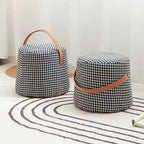 Contemporary Nordic Velvet Fabric Round Cylinder Footstool with Wooden Base - Portable Entryway Seat