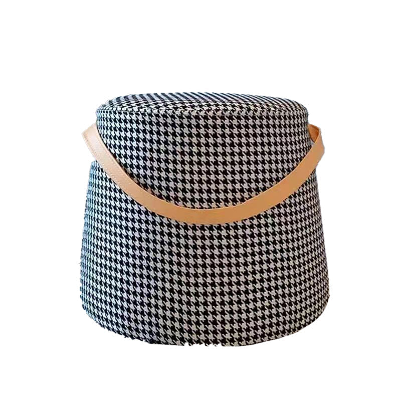 Contemporary Nordic Velvet Fabric Round Cylinder Footstool with Wooden Base - Portable Entryway Seat
