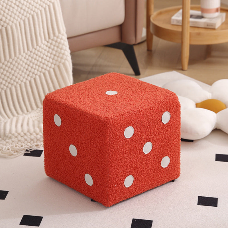 Contemporary Nordic Sherpa Fabric Cube Footstool – Stackable, Foam Cushioned, Wood Dice Design, Square Living Room Stool
