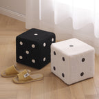 Puf cubo contemporáneo de tela sherpa nórdica – Apilable, con cojín de espuma, diseño de dados de madera, taburete cuadrado para sala de estar