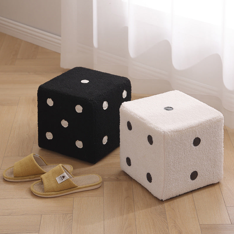 Puf cubo contemporáneo de tela sherpa nórdica – Apilable, con cojín de espuma, diseño de dados de madera, taburete cuadrado para sala de estar