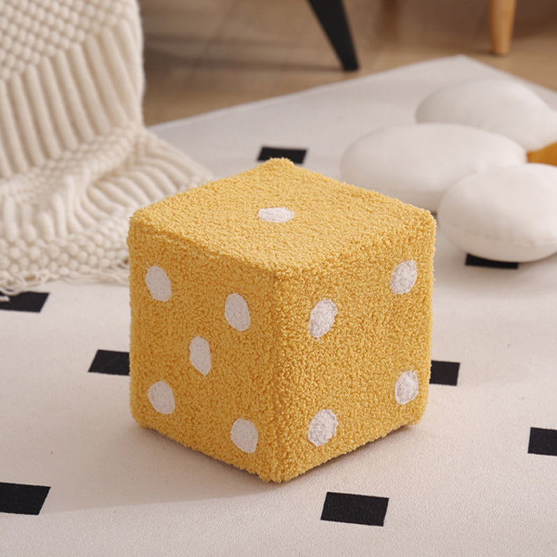 Contemporary Nordic Sherpa Fabric Cube Footstool – Stackable, Foam Cushioned, Wood Dice Design, Square Living Room Stool