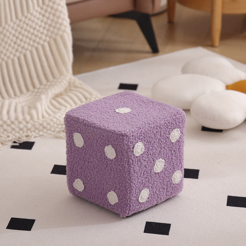 Contemporary Nordic Sherpa Fabric Cube Footstool – Stackable, Foam Cushioned, Wood Dice Design, Square Living Room Stool