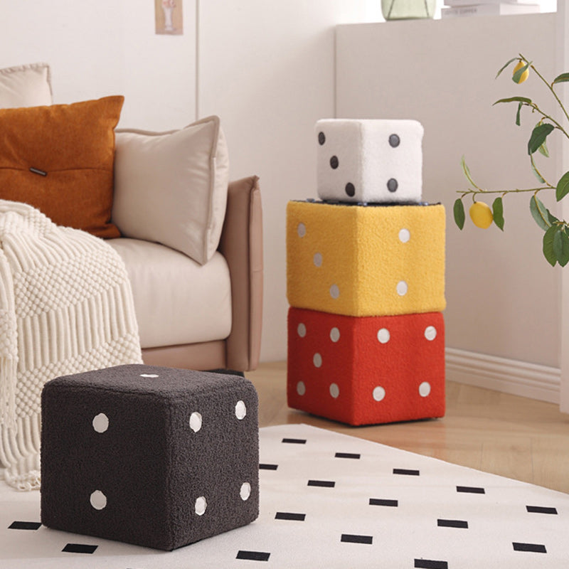 Contemporary Nordic Sherpa Fabric Cube Footstool – Stackable, Foam Cushioned, Wood Dice Design, Square Living Room Stool
