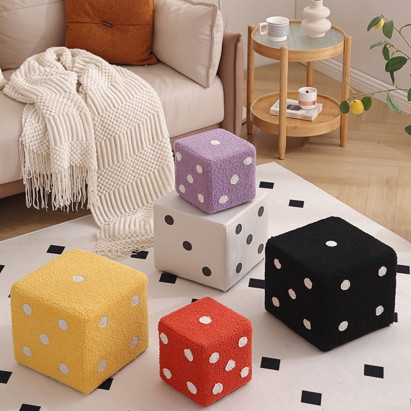 Contemporary Nordic Sherpa Fabric Cube Footstool – Stackable, Foam Cushioned, Wood Dice Design, Square Living Room Stool