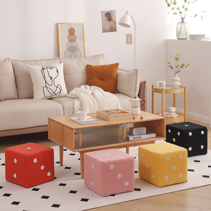 Puf cubo contemporáneo de tela sherpa nórdica – Apilable, con cojín de espuma, diseño de dados de madera, taburete cuadrado para sala de estar