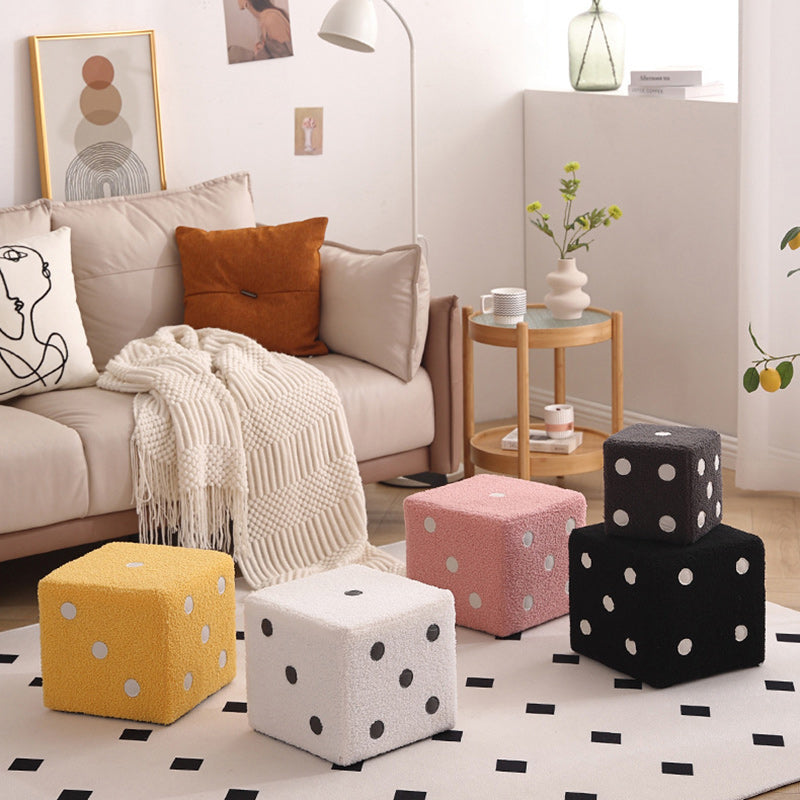 Puf cubo contemporáneo de tela sherpa nórdica – Apilable, con cojín de espuma, diseño de dados de madera, taburete cuadrado para sala de estar